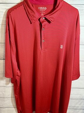 Izod Red & White Striped Golf Polo